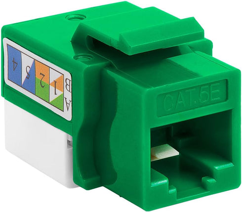 Cmple RJ45 Keystone Jack 90 Degree Cat5e Insert, Punch Down RJ45 Connectors for Wall Plates, Green