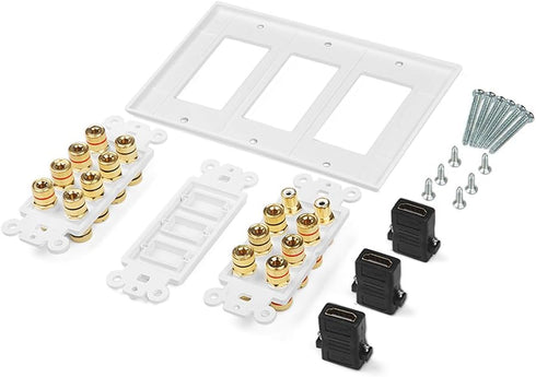 3 Gang 7.2 Surround Sound Distribution Home Theater Copper Banana Binding Post Coupler Type Wall Plated