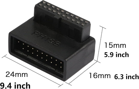 USB 3.0 90 Degree Motherboard Adapter, 19 Pin/20 Pin Male to Female Extension Adapter L Turn Right Angle Socket for
