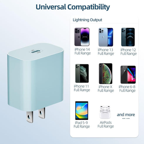 iPhone Charger 20W PD USB C Adapter and 6 FT USB C to Lightning Cable, Fast Charger Compatible with iPhone 14/13/12/11
