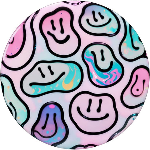 Pastel Aesthetic Funny Liquid Swirl Dripping Smile Face PopSockets Swappable PopGrip