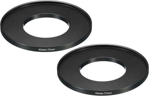 PATIKIL 43mm-77mm Metal Step Up Ring - 2 Pack Camera Lens Filter Adapter Ring for Lenses Hood, Black