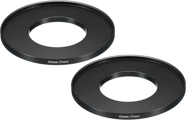 PATIKIL 43mm-77mm Metal Step Up Ring - 2 Pack Camera Lens Filter Adapter Ring for Lenses Hood, Black