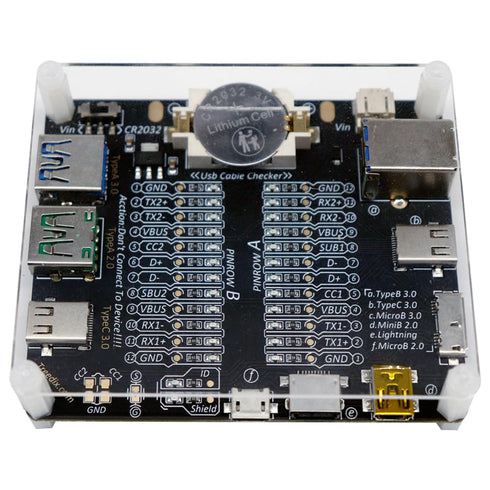 USB Cable Tester Board, USB Cable Checker Data Wire with Acrylic Case for Type-C, Micro, Type A, Type B