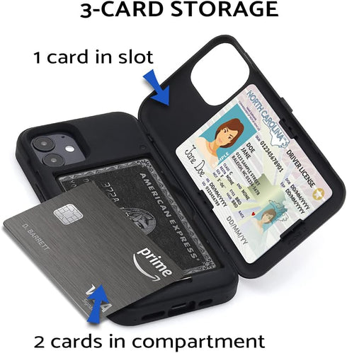 TORU CX PRO Wallet Case for iPhone 12 Mini, Protective Shockproof Cover with Hidden Card Holder & Wrist Strap - Black