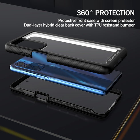 wahhle Motorola Edge 5G UW Case, Built-in Screen Protector, Full Body Shockproof Slim Fit Cover - Black/Clear