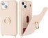 for iPhone 14 Case with Card Holder for Women,iPhone 14 Phone Case with Strap,Crossbody Lanyard,Ring Stand,Snap Clasp,Cute Wallet Cases 6.1 inch (Beige)