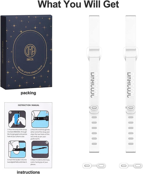 2 PCS Silicone Phone Strap, Cell Phone Grip Loop Elastic Stretching Band Hand Finger Holder Secure Slim Universal for