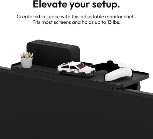12 inch 13lbs, Pixio Black Monitor Storage Top Shelf - Adjustable Platform, Universal Fit, Holds Up to Works on TV
