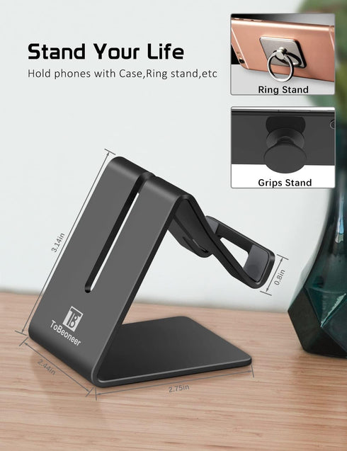 Aluminum Phone Stand for iPhone 16 15 14 13 12 11 X 8 7 6 Plus 5, Tablet, Samsung, Black