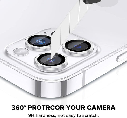 Campera Lens Protectors for iPhone 13 Pro 6.1" & 13 Pro Max 6.7", Anti-Scratch HD Tempered Metal Glass, 3-Set Silver