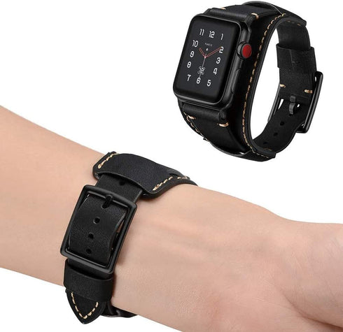 Compatible with Apple Watch Bands 38mm 40mm 41mm 42mm (Series 10), Vintage Genuine Leather Crazy Horse Cuff Strap for
