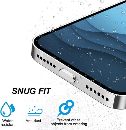 4 Pack Designed for iPhone 15 Pro Max Plus USB C Anti Dust Plugs Charging Port Covers with 2 Plug Holders, Full Protection Caps Wireless Charging Friendly Phone Accessories(Silver)