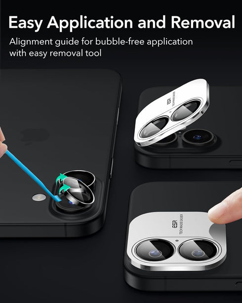 ESR 2 Pack Ultra-tough HD Camera Lens Protector for iPhone 16/16 Plus, Scratch Resistant, Armorite Series, Black