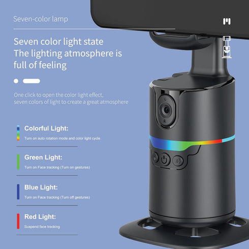 MZYSKJ 2 360 Auto Face Tracking Tripod Desk Mount with Fill Lights Rotating Phone Holder for iPhone, Smart AI Motion