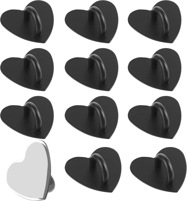 12PCS Heart Phone Ring Holder, Self-adhesive Cell Phone Hook for Tablet DIY Accessories, Black
