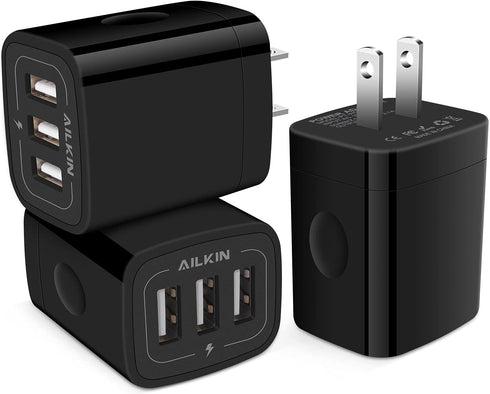 AILKIN 3 USB Wall Charger, Triple Fast Charging Block Home Charger Station for iPhone, Samsung Galaxy, LG, and More