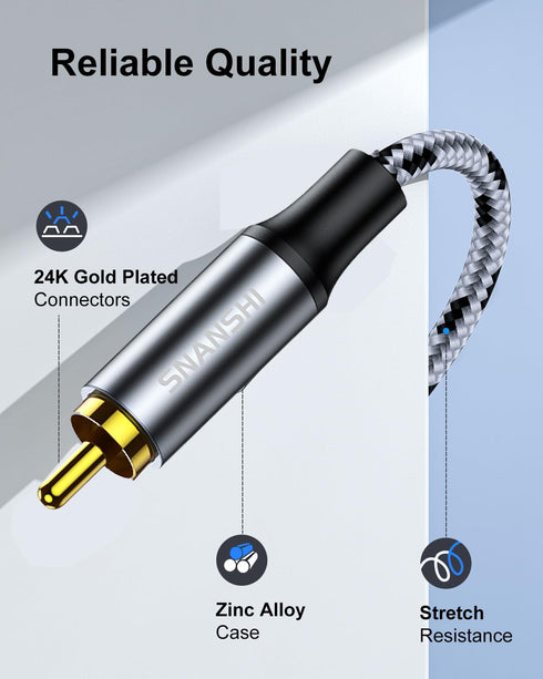 SNANSHI 2RCA Cables 15FT- 2RCA Male to 2RCA Male Stereo Audio Cable Nylon Braided, Double Shielded 2RCA to 2RCA Audio Cable for Home Theater, Amplifier, Hi-Fi System, Speaker