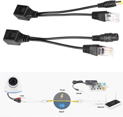 Passive PoE Injector and Splitter Kit with 5.5x2.1 mm DC Connector, RJ45 Power Over Ethernet