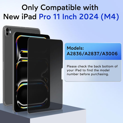 MOBDIK Privacy Screen Protector for iPad Pro 11 Inch 2024 M4, Anti Spy, 9H Tempered Glass, EZ Kit 1 Pack