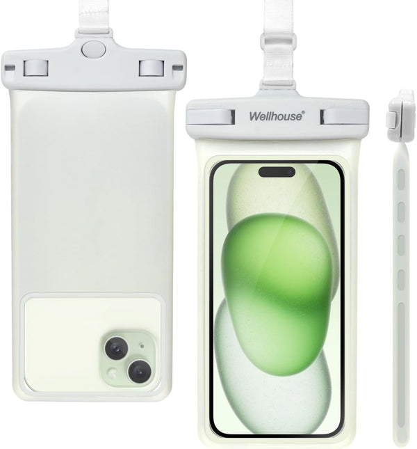 wellhouse Waterproof Phone Pouch, IPX8 Dry Bag for iPhone 15/14/13/12 Pro Max, Samsung, Luminous White, 1 Pack