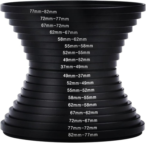 Hisewen 18 Pieces Camera Lens Metal Filter Ring Adapter Set (9pcs Step Up + 9pcs Step Down Ring Set)