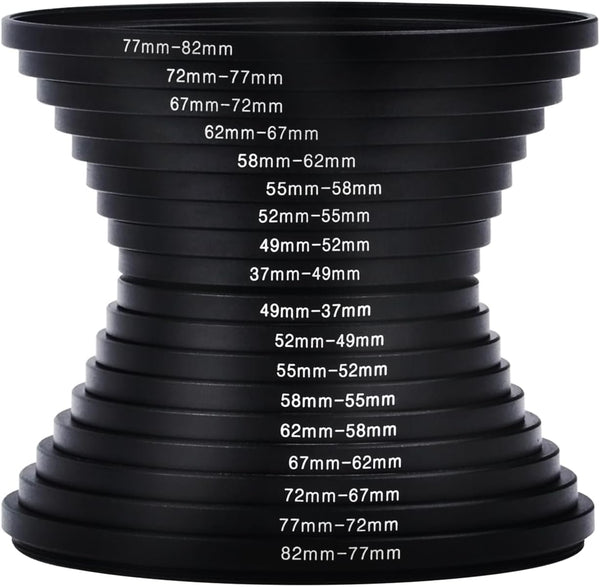 Hisewen 18 Pieces Camera Lens Metal Filter Ring Adapter Set (9pcs Step Up + 9pcs Step Down Ring Set)