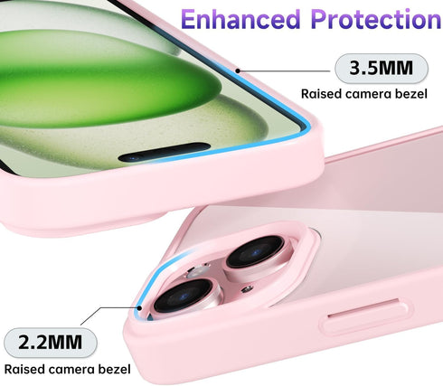 oakxco Thin Slim Clear Case for iPhone 15/14/13, Light Pink Transparent Hybrid Hard Plastic & Soft Silicone Bumper
