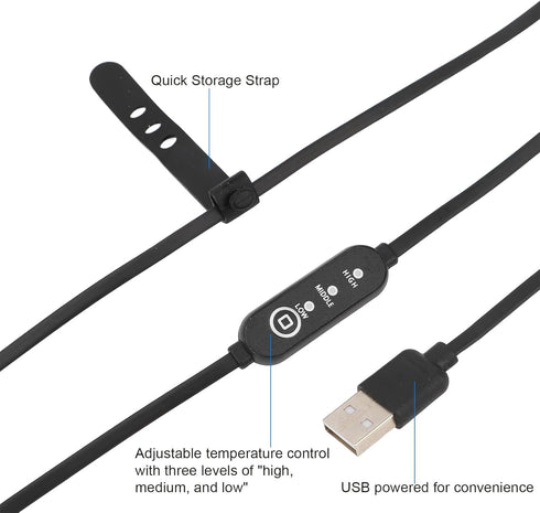 3 Settings, Yunseity USB Lens Heater, Adjustable Dew Heater Strip Prevents Lens from Fog and Condensation, Temperature