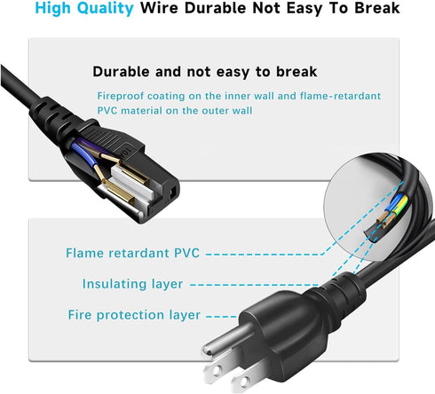 Cilhrok 3 5Ft Universal Prong AC Power Cord, Replacement PC Power Cable for Desktop Computer, Monitor, Printer