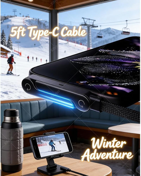 HAFRILY 2-in-1 240W (1pc, Invisible Holder Charger Cable, Stand Data Cable, Sideways Phone Charger, Invisible Holder
