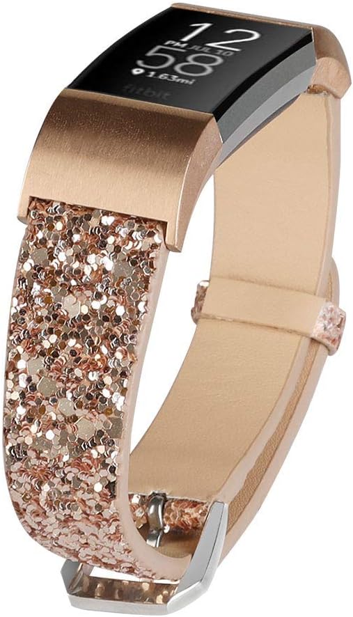 Bling Bands Shiny Glitter Leather Replacement Strap for Fitbit Charge 2, Compatible Women Wristbands