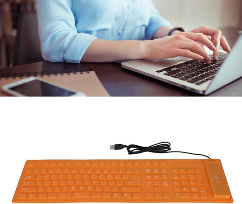Foldable Silicone Keyboard - 108 Keys Waterproof Rollup USB Wired Keyboard, Soft Touch for PC, Laptop, Notebook