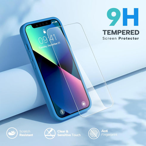 Miracase Shockproof Liquid Silicone Rubber Phone Case Cover for iPhone 13 6.1 inch, with Tempered Glass Screen