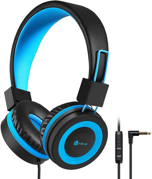 iClever HS14 Kids Headphones: Foldable Wired Headset with Microphone, 85/94dB Volume Limit for Boys/Girls/School/Travel.