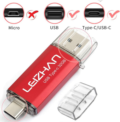 LEIZHAN USB 3.0 Flash Drive, Type-C Memory Stick, 32GB for Samsung Galaxy S9, S8, LG G6, Google Pixel XL