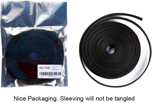 25ft 1.5 inch PET Expandable Braided Sleeving, Black, by Alex Tech
