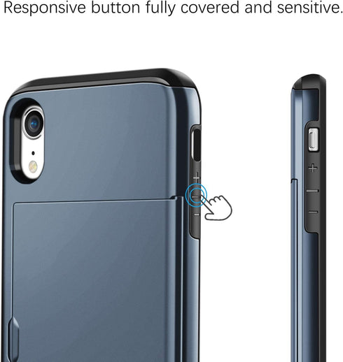 SAMONPOW Wallet Case for iPhone XR 6.1 inch, Heavy Duty Protection, Dual Layer Anti Scratch Hard PC Soft Rubber, Dark