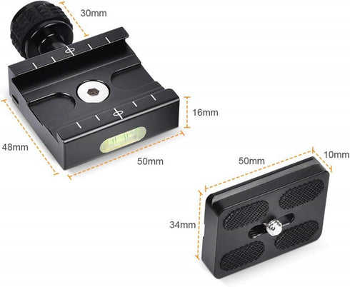 UTEBIT 50mm Arca Swiss Quick Release Plate, Aluminum QR Clamp Adapter with 3/8"&1/4" Screw Hole, Built-in Bubble Level
