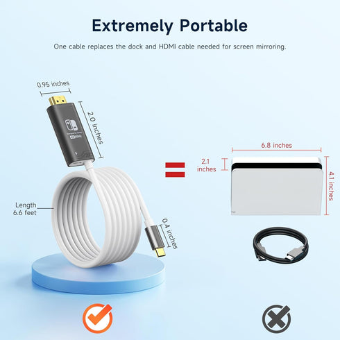 JINGDU 4K@60Hz USB C to HDMI Cable for Nintendo Switch NS/OLED/Steam Deck, 2m/6.6FT Portable Cord