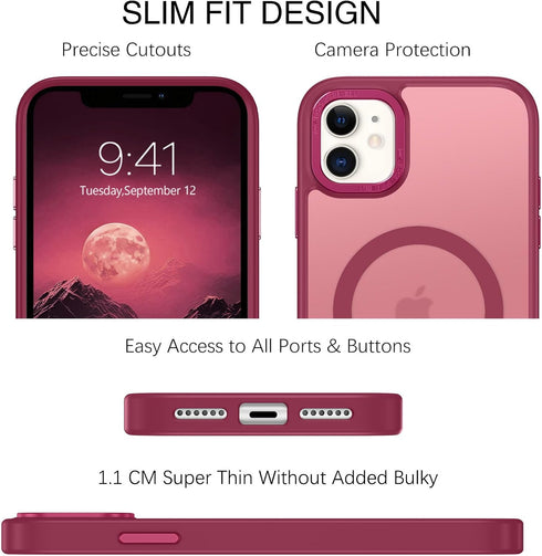 BENTOBEN iPhone 11 Case, Slim Shockproof Magnetic Cover, Translucent Matte, Anti-Fingerprint, Wine Red, Compatible with