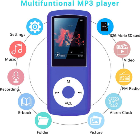 Hotechs. 64GB MP3 MP3 1.82'' Player, Hotechs Music Player with Slim Classic Digital LCD Screen Mini USB Port with FM