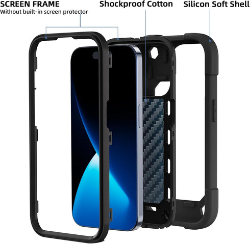 MARKILL iPhone 15 Pro Max Case, Heavy-Duty Military Grade Shockproof Cover with Double Ring Stand (Black)