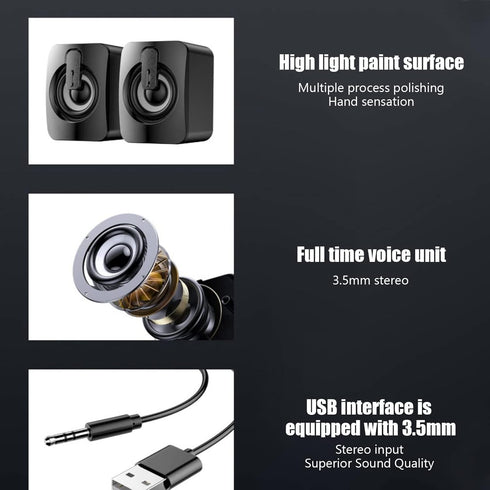 Mini Computer Speaker, Stereo Less Distortion, USB Powered Wired Small Speaker for Desktop PC & Laptop