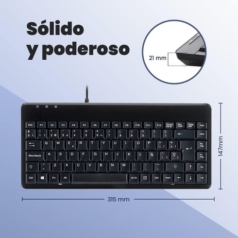 Perixx PERIBOARD-409U ES - Mini USB Teclado - Negro Brillante - QWERTY Español con Ñ tecla