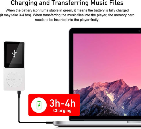 arungo MP3 32GB 1.8 inch 128GB Player with Speaker Earphone Portable Mini White Music Player Support Voice Recorder