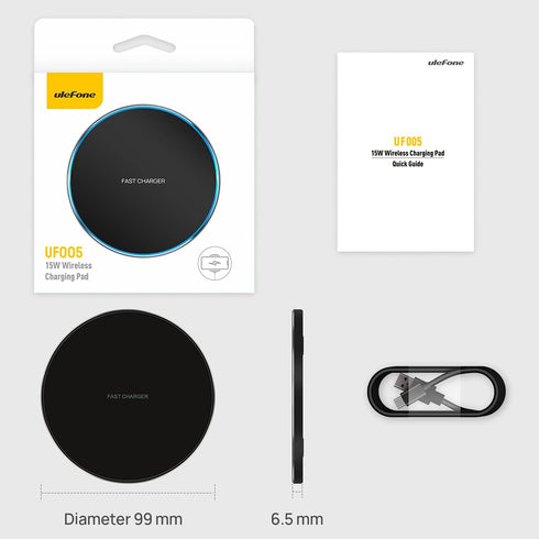 Ulefone UF005 Qi-Certified 15W Max Fast Wireless Charger Pad, Compatible with Power Armor 14/14 Pro/13
