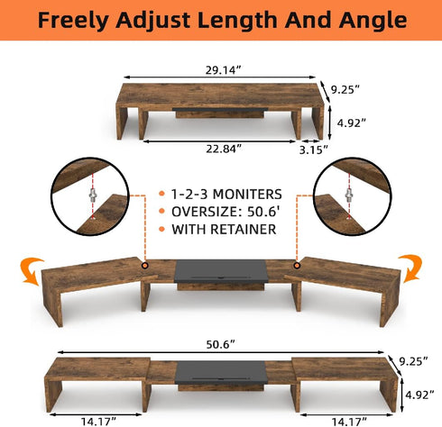 1~2~3 3 WESTREE Triple Dual Monitor Stand Riser, Extra Long Monitor Stand for Monitors, Monitor Stand with Length