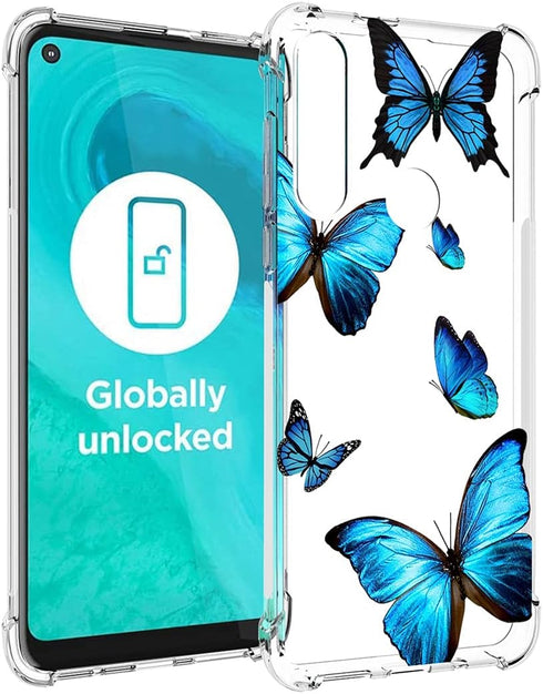 Clear Case for Moto G Power 2020, Cute Soft TPU Shockproof Protective Cover for Girls Women, Blue Butterfly