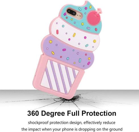 Cute Ice Cream iPhone 7 Plus Case, 3D Cartoon Soft Silicone Cover for iPhone 6/6s Plus, Girls Kids Women